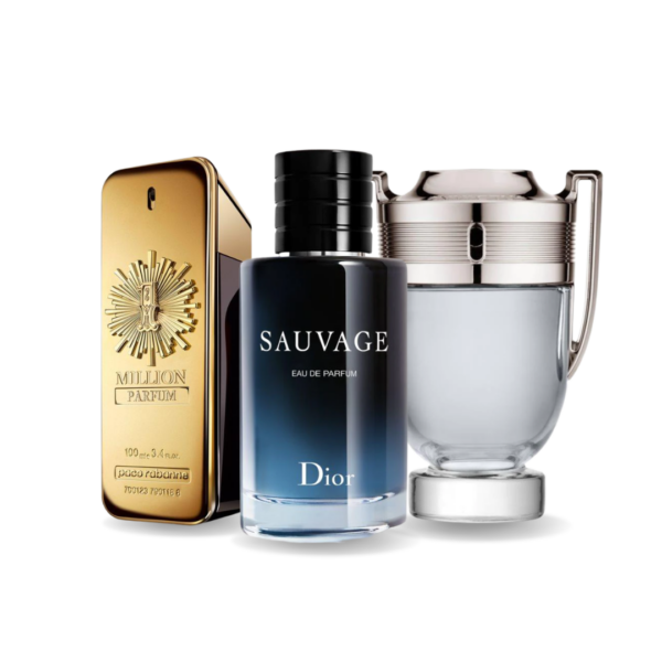 Bundle of 3 Fragrances Paco Rabanne ONE MILLION, Dior SAUVAGE y Paco Rabanne INVICTUS 100ml
